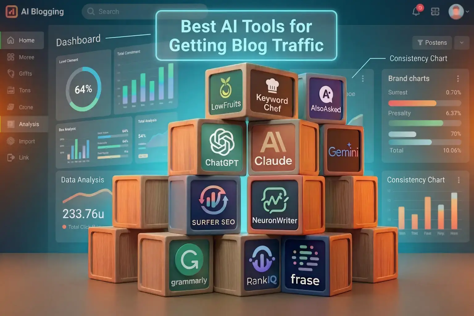 Best AI tools for getting blog traffic including ChatGPT, Claude, Surfer SEO, and more